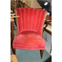 Upholstered red velvet channel back parlour chair