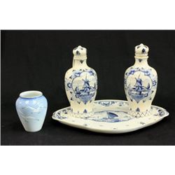 Delft Porcelain Decanter Set & Vase