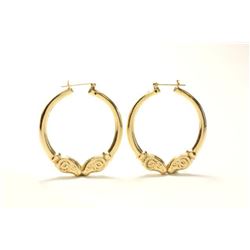 Pair 14k Gold Kissing Ram's Head Hoop Earrings