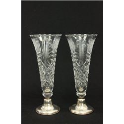 Pair of Scandinavian Sterling & Glass Vases