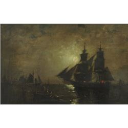 Attributed to Edward Moran, "Moonlit Harbor"