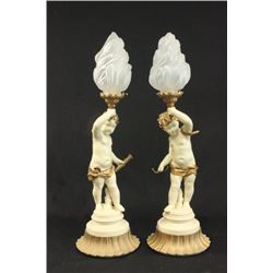 Pair of Figural Spelter Cherub Table Torch Lamps
