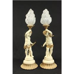 Pair of Figural Spelter Cherub Table Torch Lamps