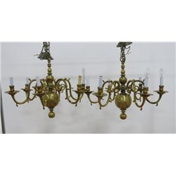 Pair of Williamsburg Style Brass Chandeliers