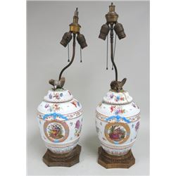 Pair of Dresden Vases Mounted as Lamps