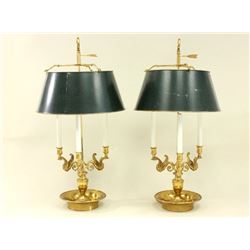 Pair of Bronze Large Bouillotte Lamps With Swans