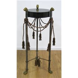 Lion & tassel decorated metal & brass pedestal