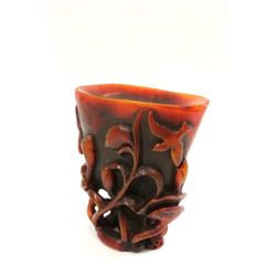 Asian Carved Horn Libation Cup