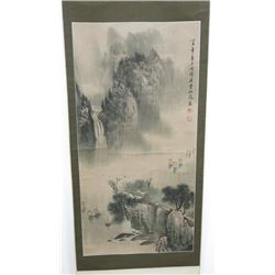 Chinese Scroll Mountainscape with Boats