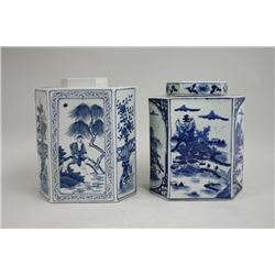 Pair of Chinese Blue & White Covered Jars