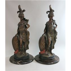 2 Bronze Clad Contemporary Figures on Marble Bases