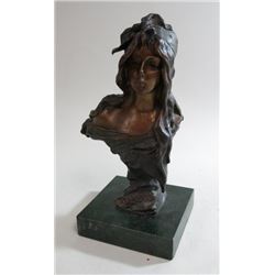 Contemporary Bronze Bust of a Lady on Marble Base