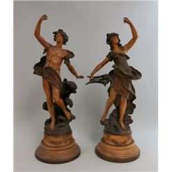 Pair of Man & Woman Spelter Figurines