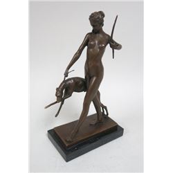 Nude Huntress Walking Dog, Bronze