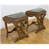 Image 2 : Pair Marble Top Italian Carved Walnut End Tables