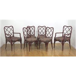 Set of 6 Red Faux Bamboo Mid Century Chairs