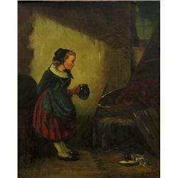 Josef Haier, Young Girl Feeding Kittens