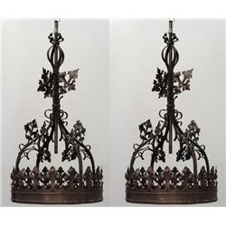 Pair Gothic Style Gold Painted Chandeliers