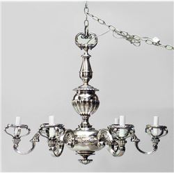 Georgian Style Silvered Metal 6 Light Chandelier