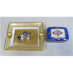 Hermes Paris Ashtray & Limoges Porcelain Box