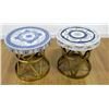 Image 2 : Pair of Mosaic Tile & Brass Tables