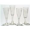 Image 1 : Four various engraved plain-stemmed ale glasses, all engraved with hops and barley, comprising: t...