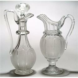 A cut pedestal jug with a frosted broad leaf band, 29cm high (small foot rim chip); and a similar...