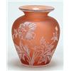 Image 1 : A Stourbridge ovoid pale-orange cameo vase, carved in white low relief with a hibiscus spray, 9cm...
