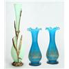 Image 1 : A selection of glass, comprising: a pair of French opaque-blue pear-shaped vases gilt with a styl...