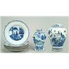Image 1 : Various items of blue and white Delft, comprising; a baluster vase painted with a continuous Chin...