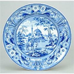 A "Tchiurluk" pattern dinner plate from the Ottoman Empire series, printed in blue with the title...