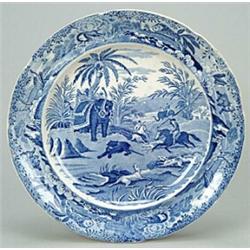 An "Oriental Sports" series dinner plate, printed in blue with a copy of Spode's "Death of the Be...