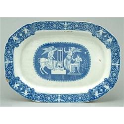 A rare marked Ralph Wedgwood or Ferrybridge meat dish, printed in blue with a central classical s...