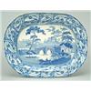 A Lanercost Priory pattern meat dish, printed in blue with the priory in the background and a for...