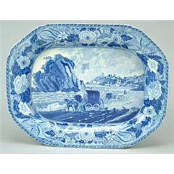 A Monk's Rock series meat dish attributed to Minton, printed in blue with the scene of Monk's Roc...