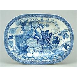 A Rogers Fruit and Flowers pattern meat dish, printed in blue with the still-life pattern and nar...