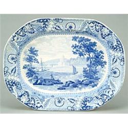 An Elkins & Co. "Irish Scenery" series dish, printed in blue with an unidentified scene showing a...