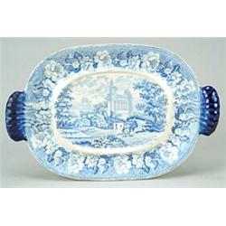 A Rogers' Views series soup tureen stand with matching tureen lid: the stand with moulded blue ha...