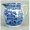 Image 1 : A Sundial pattern jug, with angular handle and turned rim around the shoulder, printed in blue wi...