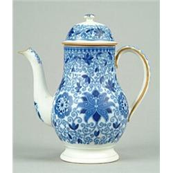 A Tendril pattern coffee pot, of inverted baluster shape with domed cover and button knop and wit...