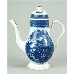 A late-18th century pearlware coffee pot, of inverted baluster form with shaped handle and simple...