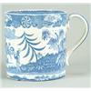 Image 1 : A Horn Blower pattern mug, of cylindrical shape with strap handle, printed in blue with a horn bl...