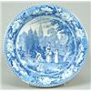 Image 1 : A blue-printed washbowl, decorated with a rural scene of gleaners with a prominent church spire i...