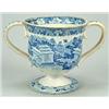 Image 1 : A blue-printed loving cup, of inverted baluster shape on pedestal foot with two simple loop handl...