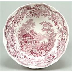 A Swansea "Swiss Villa" pattern fruit bowl, of moulded form on a pedestal foot, printed in mangan...