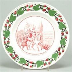 A Dawson "Hannibal Crossing the Alps" pattern child's plate, the centre printed in mulberry with...