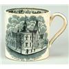 Image 1 : A large black-printed mug depicting "The Miners' New Offices, Barnsley", with different size vers...