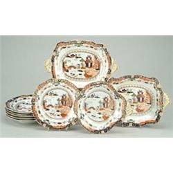 A Mason's Patent Ironstone China part dessert service, comprising two shaped rectangular two-hand...