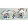 Image 1 : A Mason's Patent Ironstone China footbath and matching jug, outline printed in blue and brightly...