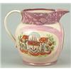 Image 1 : A Sunderland lustre jug printed with the "Mariner's Arms", a figure of Hope and a verse, of Dutch...